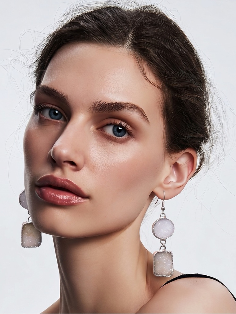 White Druzy silver wire back drop Earrings